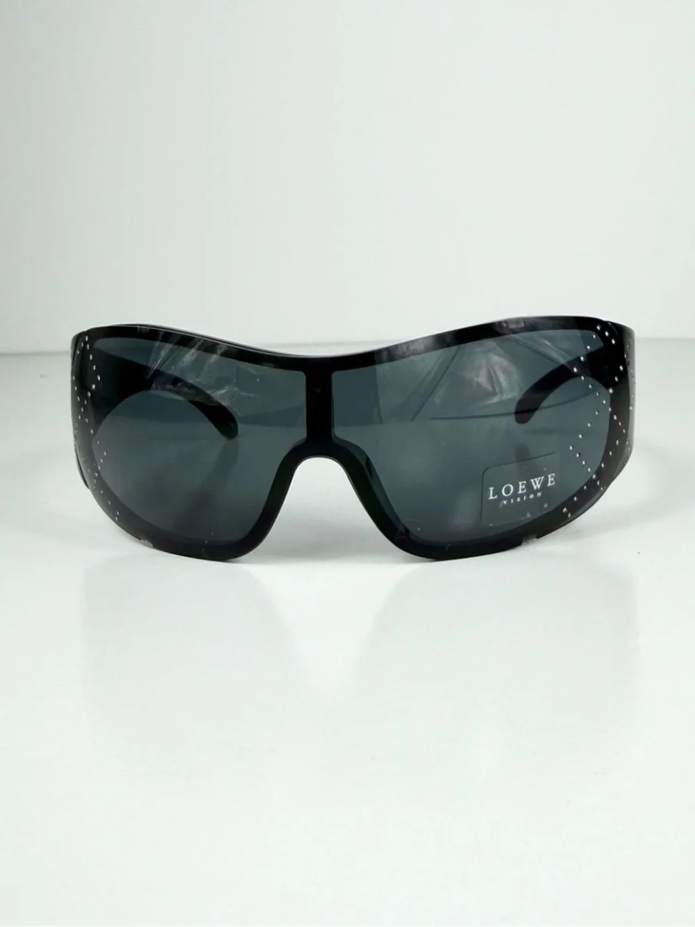LOEWE SLW583S Z42X Crystal Anagram Shield Sunglasses Black Vtg Y2K Deadstock Set